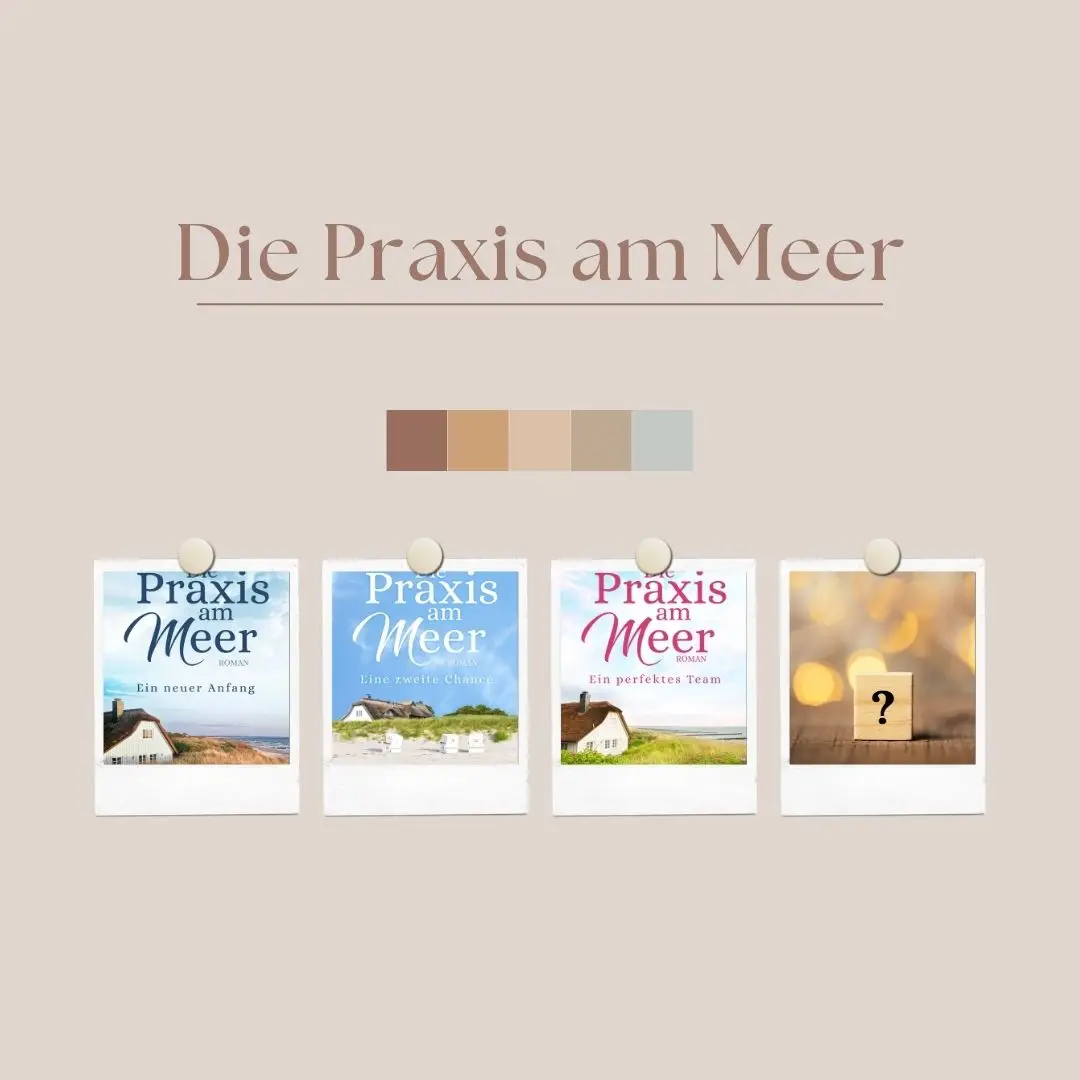 13.07.2022: Erste Runde Lektorat sandfarbener Hintergrund,
darauf 4 Bilder der bisher erschienen Praxisbücher