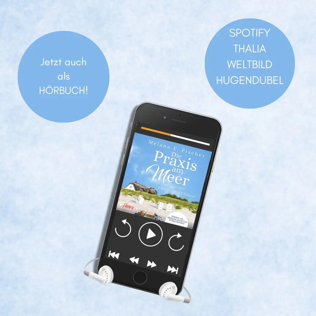 06.05.2024: Die Praxis am Meer als Hörbuch >NEWS< blauer Hintergrund mit 2 Kreisen >jetzt auch als Hörbuch< und >spotify,
Thalia,
Weltbild,
Hugendubel<,
darunter ein Handy mit dem Cover von Die Praxis am meer im Player
